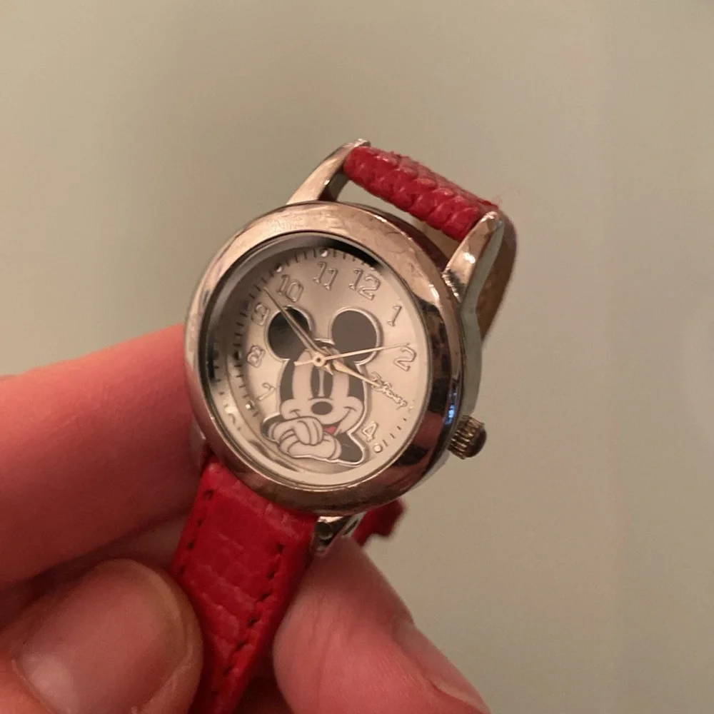 Genuine leather & stainless steel Mickey Mouse Disney watch - analog, authentic